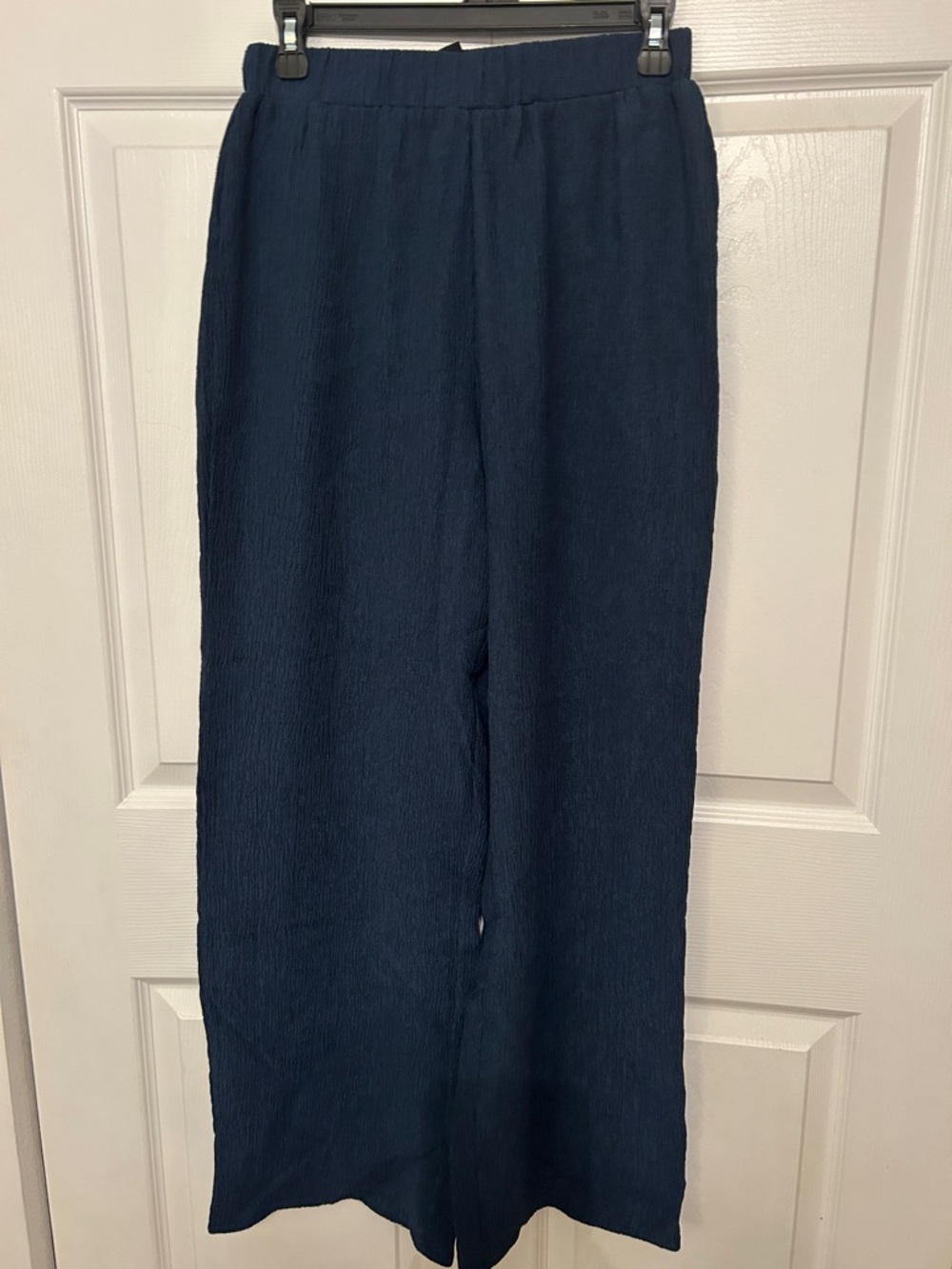 Navy Wide-Leg LightWeight Textured Pants